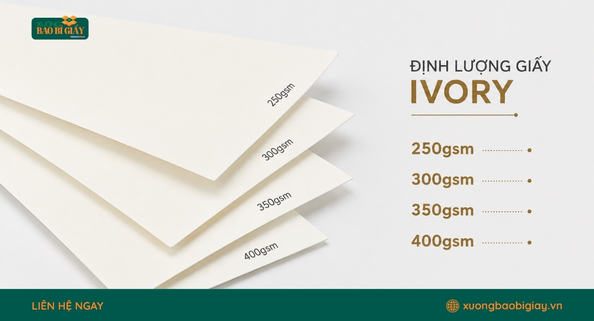 Các định lượng giấy Ivory thông dụng