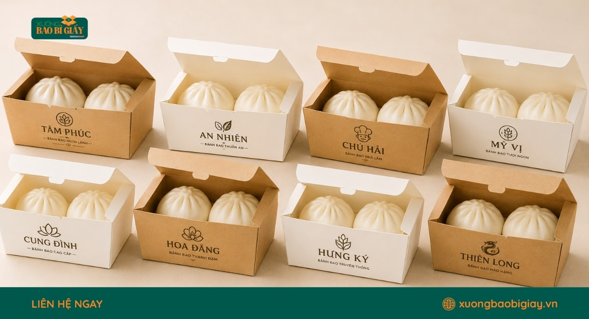 Xưởng Bao Bì Giấy cung cấp giải pháp đóng gói bánh bao chuyên nghiệp cho cửa hàng và chuỗi F&B.