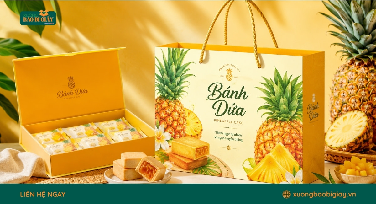 Xưởng Bao Bì Giấy cung cấp dịch vụ in hộp giấy đựng bánh dứa với đa dạng kích thước.