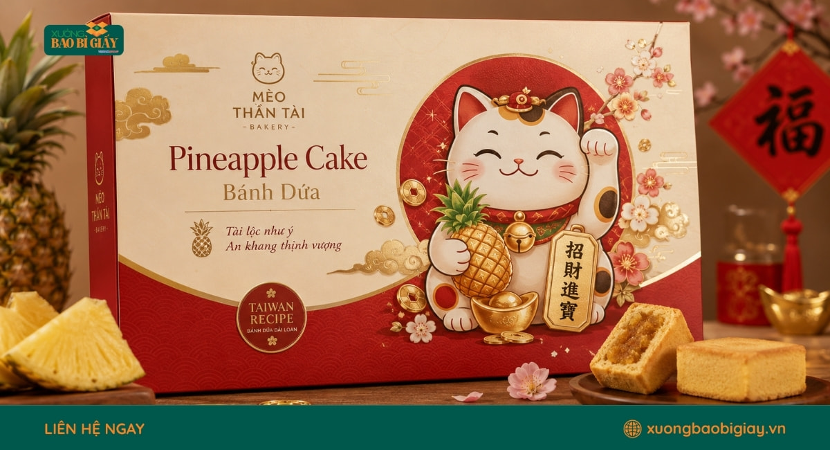 Mẫu hộp giấy đựng bánh dứa đẹp mắt giúp nâng cao trải nghiệm mua sắm của khách hàng.