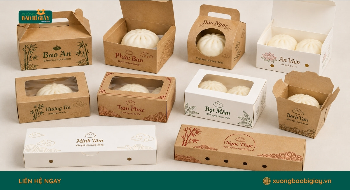 Xưởng Bao Bì Giấy sản xuất hộp giấy đựng bánh bao số lượng lớn với giá tận xưởng cạnh tranh.