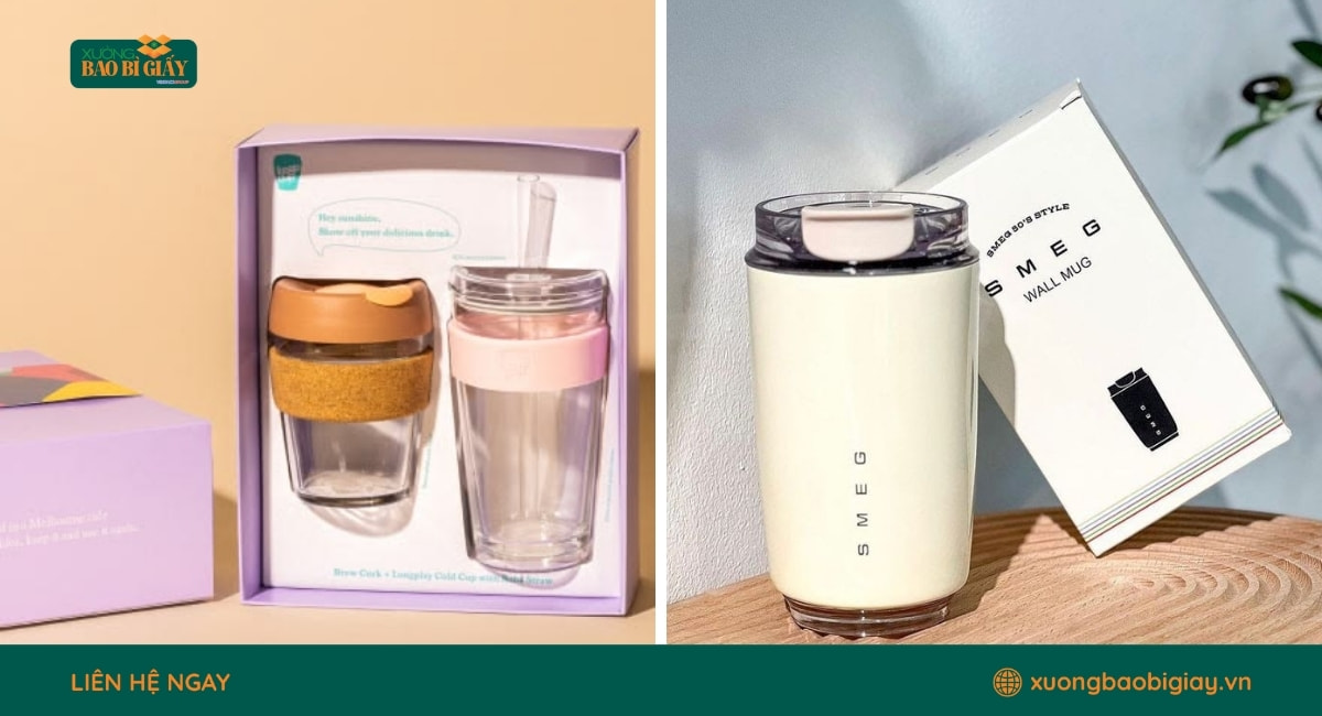 Hộp giấy đựng ly giữ nhiệt được gia công từ chất liệu giấy cứng cao cấp với độ bền vượt trội.