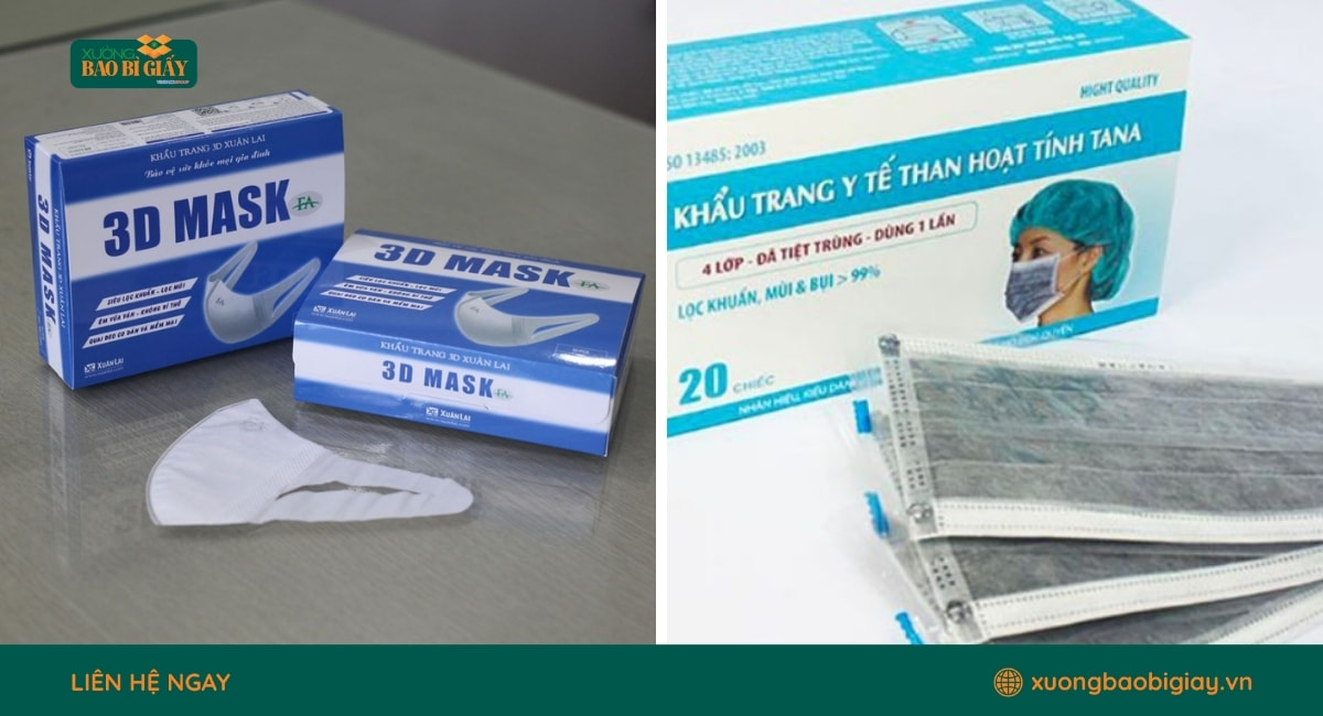 Kích thước hộp giấy đựng khẩu trang 50 cái tiêu chuẩn