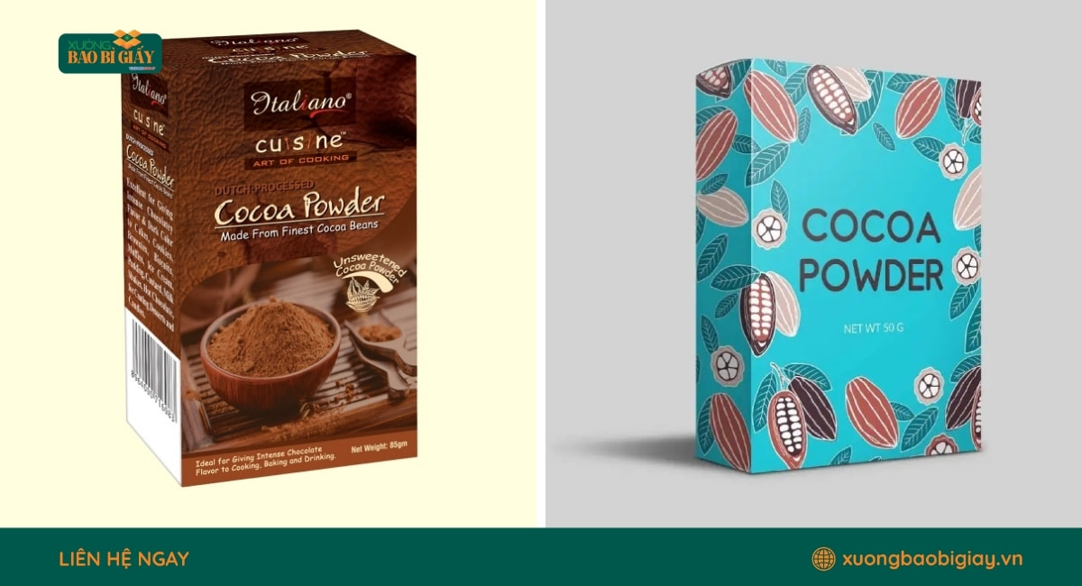 Mẫu hộp giấy đựng cacao thiết kế riêng theo bộ nhận diện thương hiệu