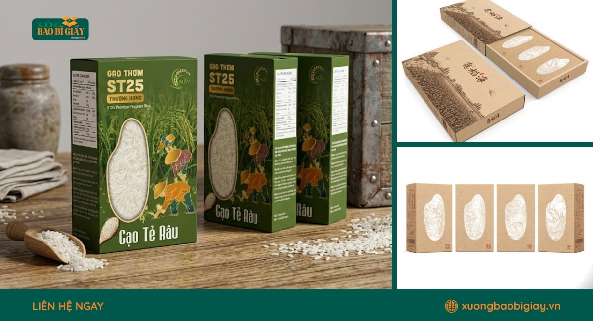 Mẫu hộp giấy đựng gạo in ấn theo yêu cầu tại Xưởng Bao Bì Giấy