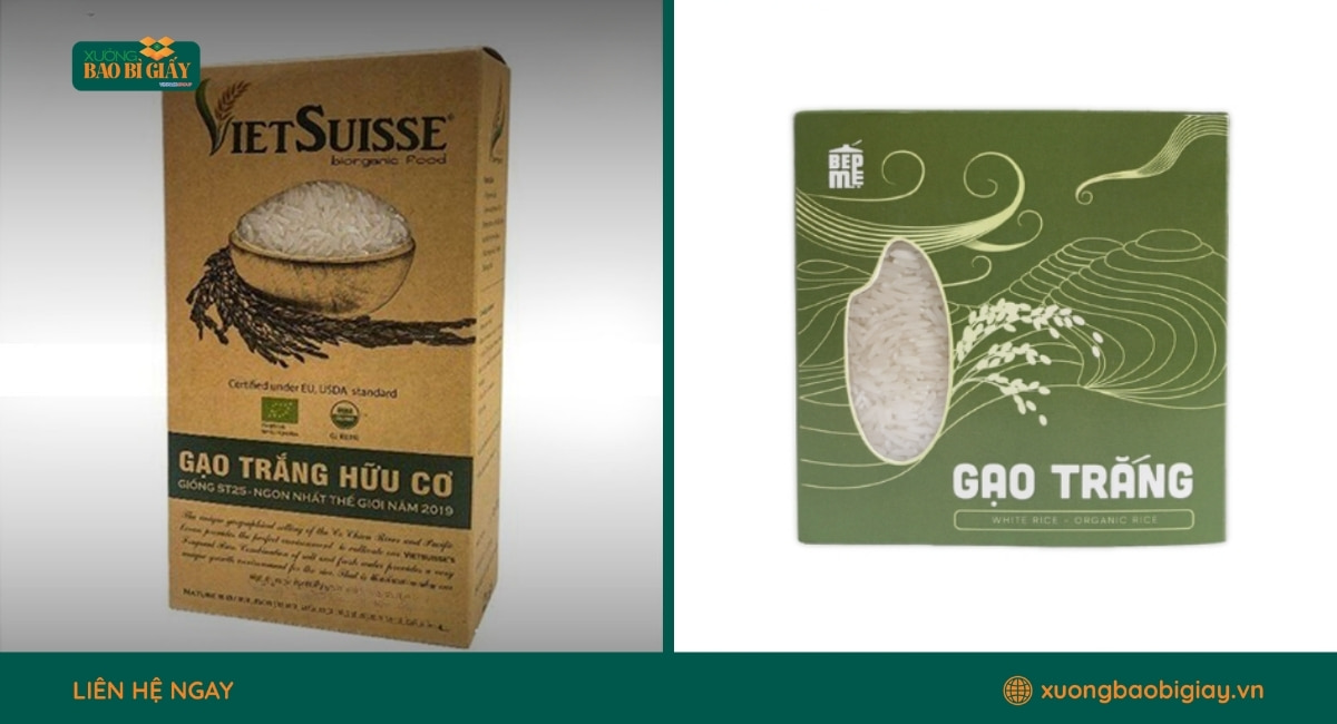 Hộp giấy đựng gạo cao cấp với thiết kế hiện đại và khả năng chịu lực tốt