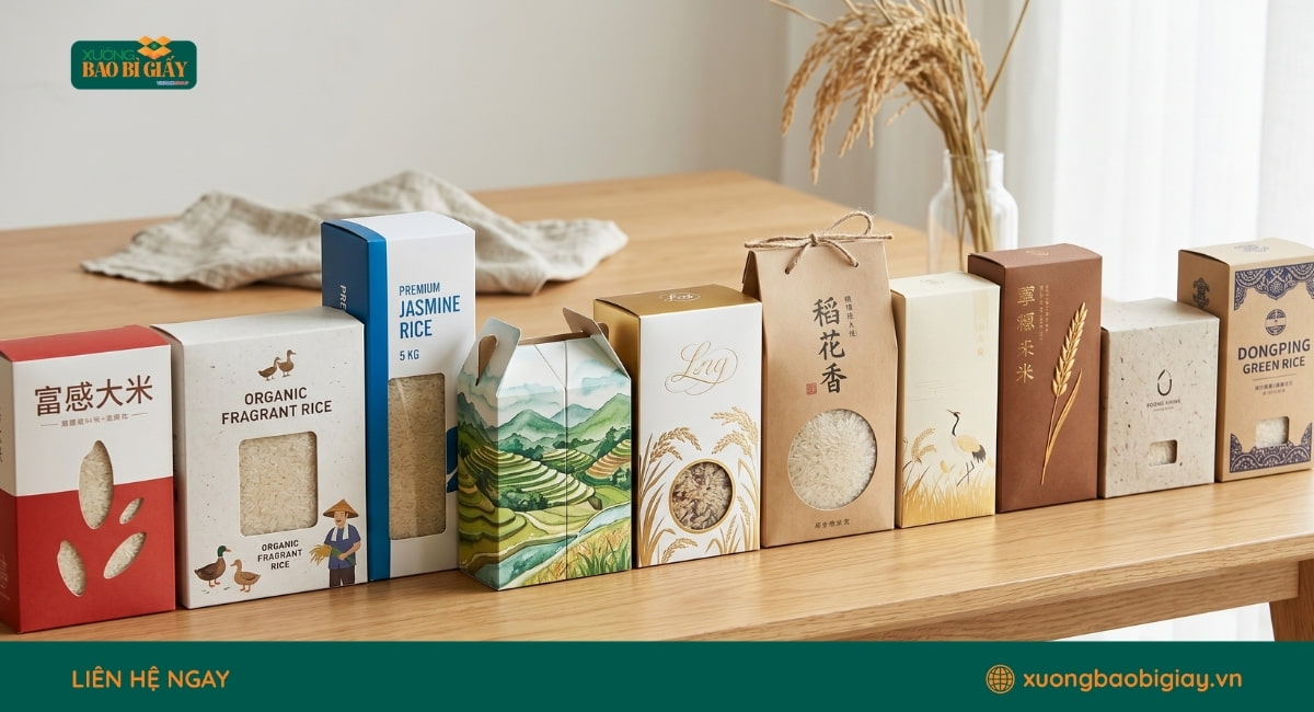 Xưởng Bao Bì Giấy nhận sản xuất hộp giấy đựng gạo theo kích thước yêu cầu