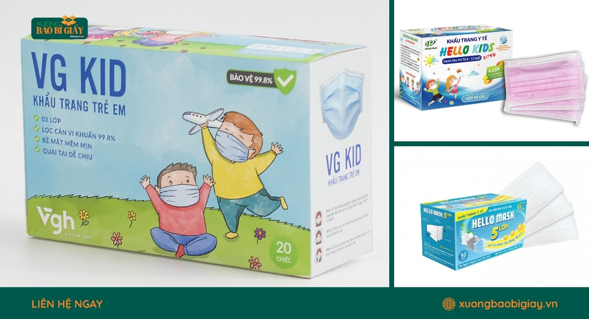 Mẫu hộp giấy đựng khẩu trang in logo sắc nét, phù hợp cho doanh nghiệp sản xuất thiết bị y tế.