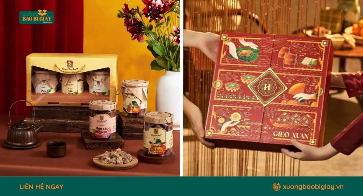 Xưởng Bao Bì Giấy nhận thiết kế và in ấn hộp giấy đựng mứt tết theo mọi yêu cầu riêng.
