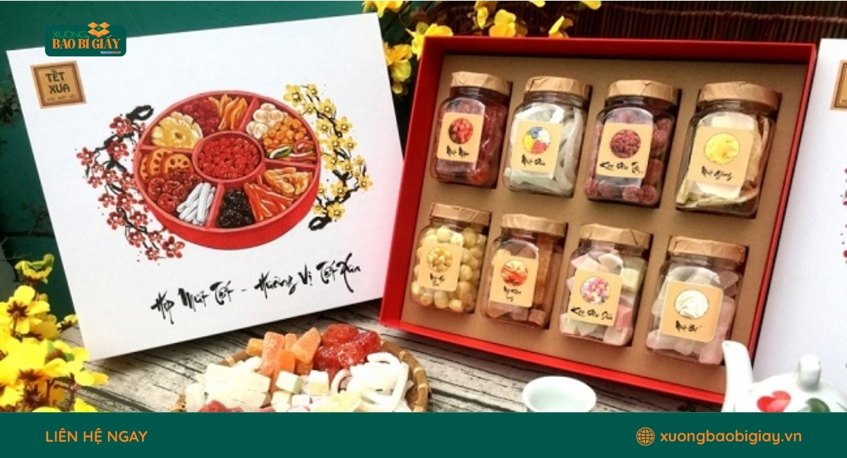 Hộp giấy đựng mứt tết quà tặng khách hàng