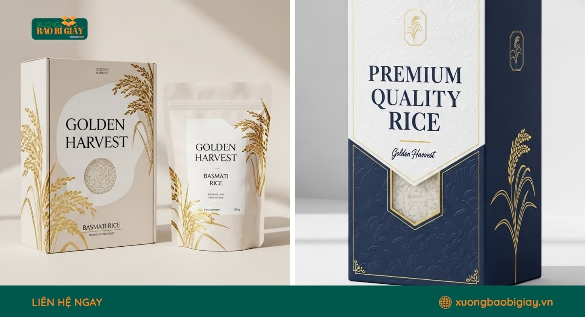 Quy cách thiết kế hộp giấy đựng gạo đẹp chất lượng ATTP