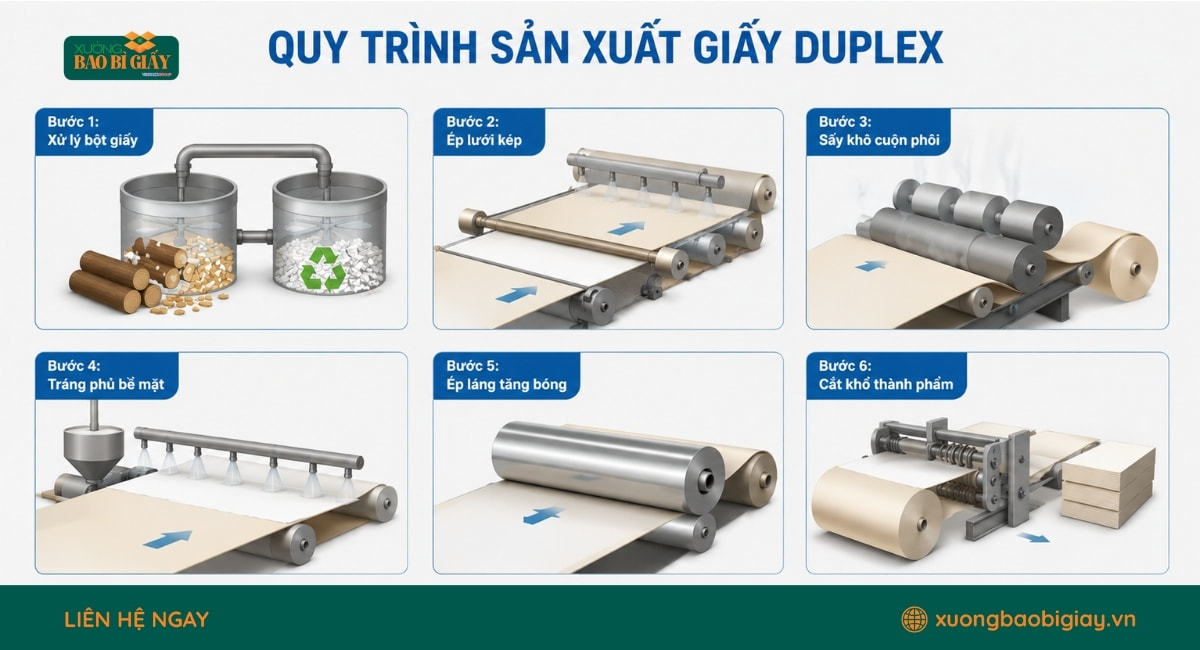 Quy trình sản xuất giấy Duplex trực tiếp tại Xưởng Bao Bì Giấy