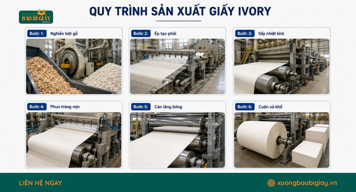 Quy trình sản xuất giấy Ivory quyết định độ trắng, độ mịn, độ cứng