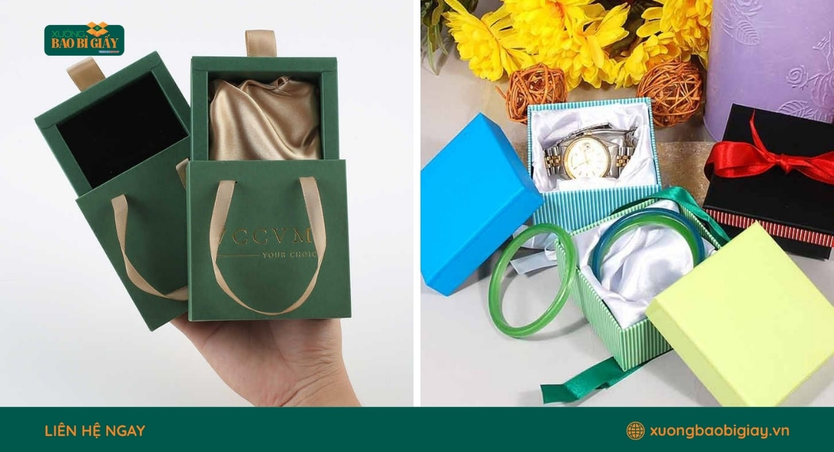 Hộp giấy đựng lắc tay in logo thương hiệu giúp nâng cao hình ảnh và trải nghiệm khách hàng.
