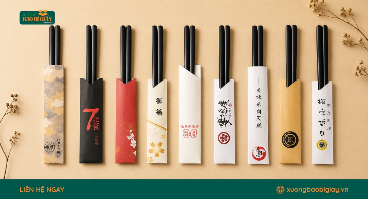 Bao giấy đựng đũa dành cho quán ăn với thiết kế tiện lợi, sạch sẽ và phù hợp sử dụng hằng ngày.