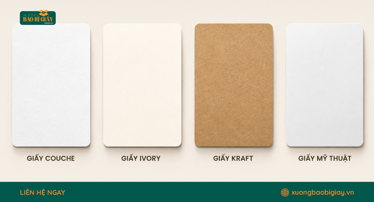 Chất liệu túi giấy đựng dầu gội gồm giấy kraft, couche và ivory với định lượng chịu được chai 500ml–1L
