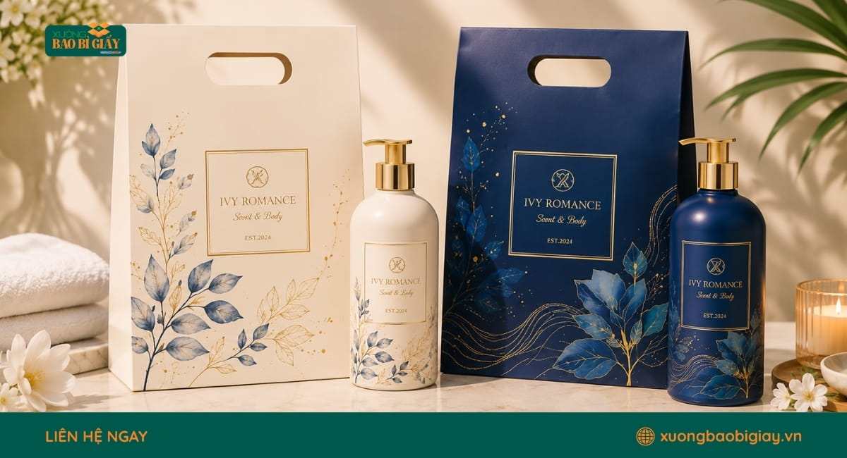 Giải pháp in túi giấy đựng sữa tắm trọn gói từ thiết kế đến gia công thành phẩm