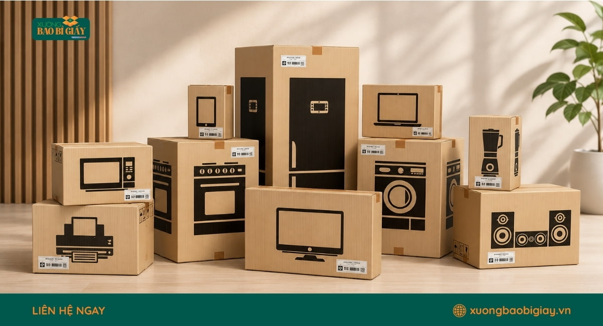 Dịch vụ in thùng carton 7 lớp theo yêu cầu, hỗ trợ in logo, thông tin sản phẩm và thiết kế bao bì chuyên nghiệp cho doanh nghiệp.