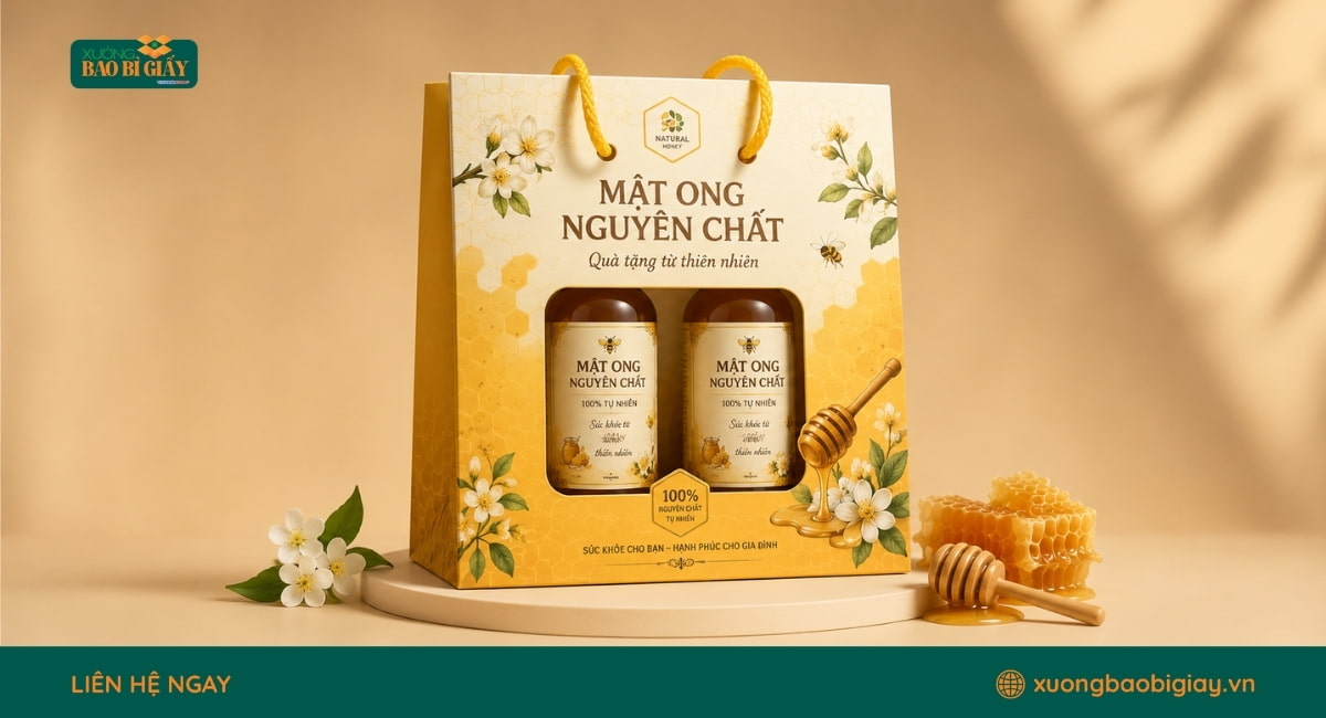 In túi giấy đựng mật ong giúp định vị thương hiệu và nâng cao giá trị sản phẩm trên thị trường.