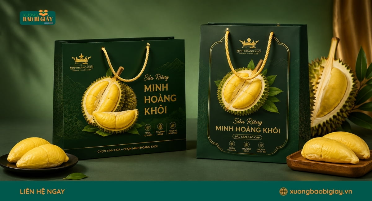 Các kích thước túi giấy đựng sầu riêng phù hợp cho đóng gói, vận chuyển và làm quà tặng.