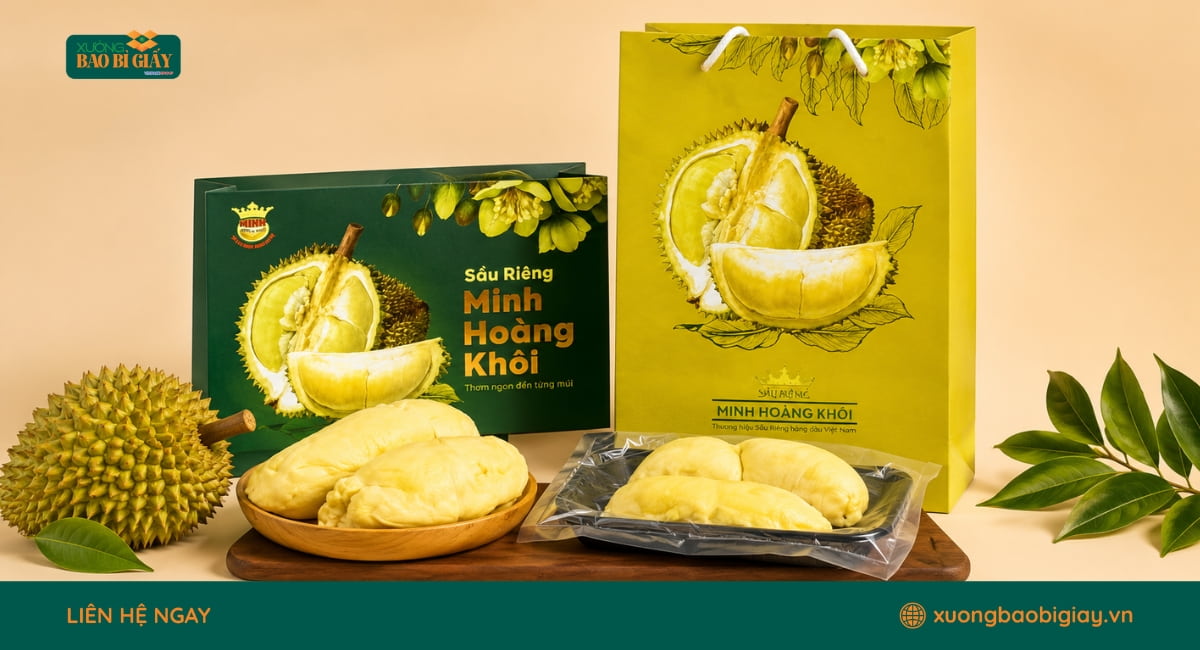 Mẫu túi giấy đựng sầu riêng tách múi và nguyên trái