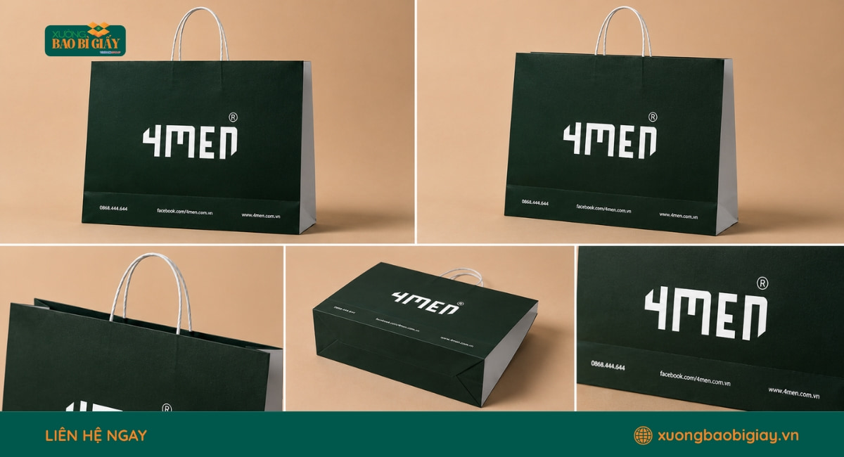 Thành phẩm túi giấy Kraft 4MEN màu xanh rêu cao cấp
