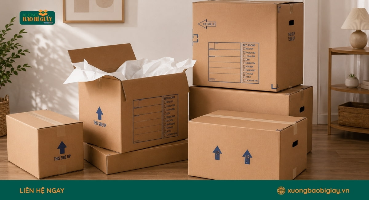 Xưởng chuyên cung cấp thùng carton 5 lớp số lượng lớn, đáp ứng nhu cầu đóng gói hàng nặng, hàng dễ vỡ và vận chuyển xa.