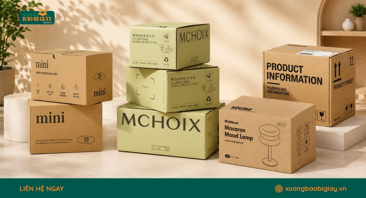 Mẫu thùng carton 5 lớp in logo thương hiệu sắc nét, giúp tăng nhận diện và tạo sự chuyên nghiệp cho bao bì đóng gói.