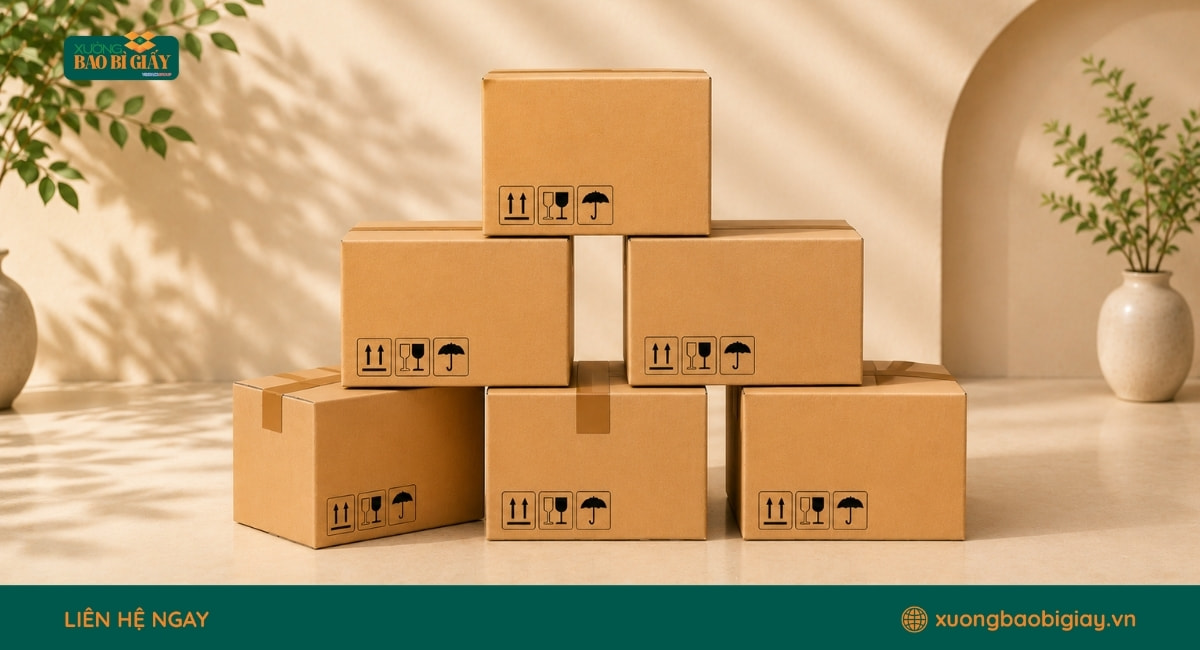 Thùng carton 5 lớp sản xuất theo kích thước riêng, phù hợp đóng gói hàng hóa lớn, nặng hoặc cần bảo vệ kỹ trong quá trình vận chuyển.