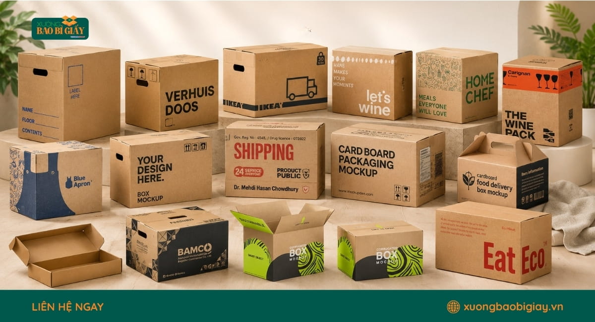 Mẫu thùng carton 5 lớp thiết kế đẹp mắt, kết hợp độ bền cao và hình thức chuyên nghiệp cho doanh nghiệp.