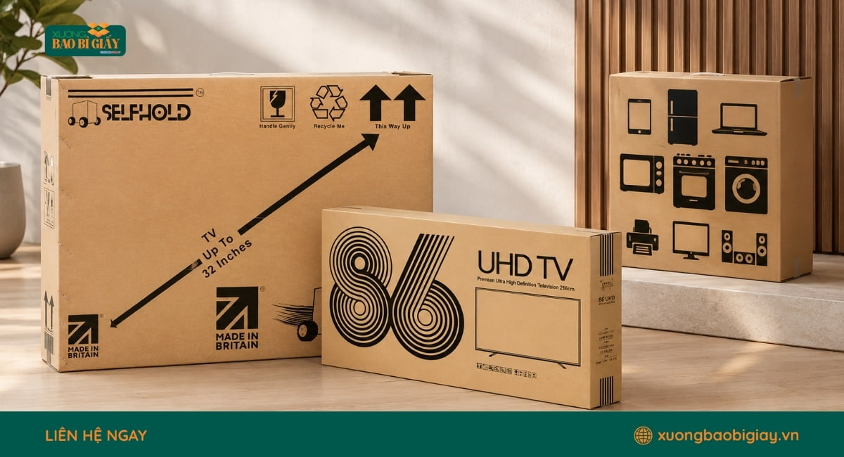 Thùng carton 7 lớp đa dạng mẫu mã, phù hợp đóng gói hàng nặng, hàng cồng kềnh và các sản phẩm cần bảo vệ kỹ.