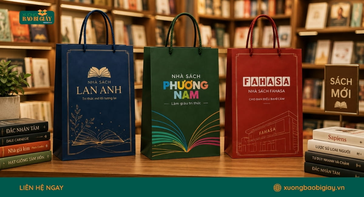 Túi giấy đựng sách được sản xuất theo tiêu chuẩn chất lượng, đảm bảo độ bền và tính thẩm mỹ.
