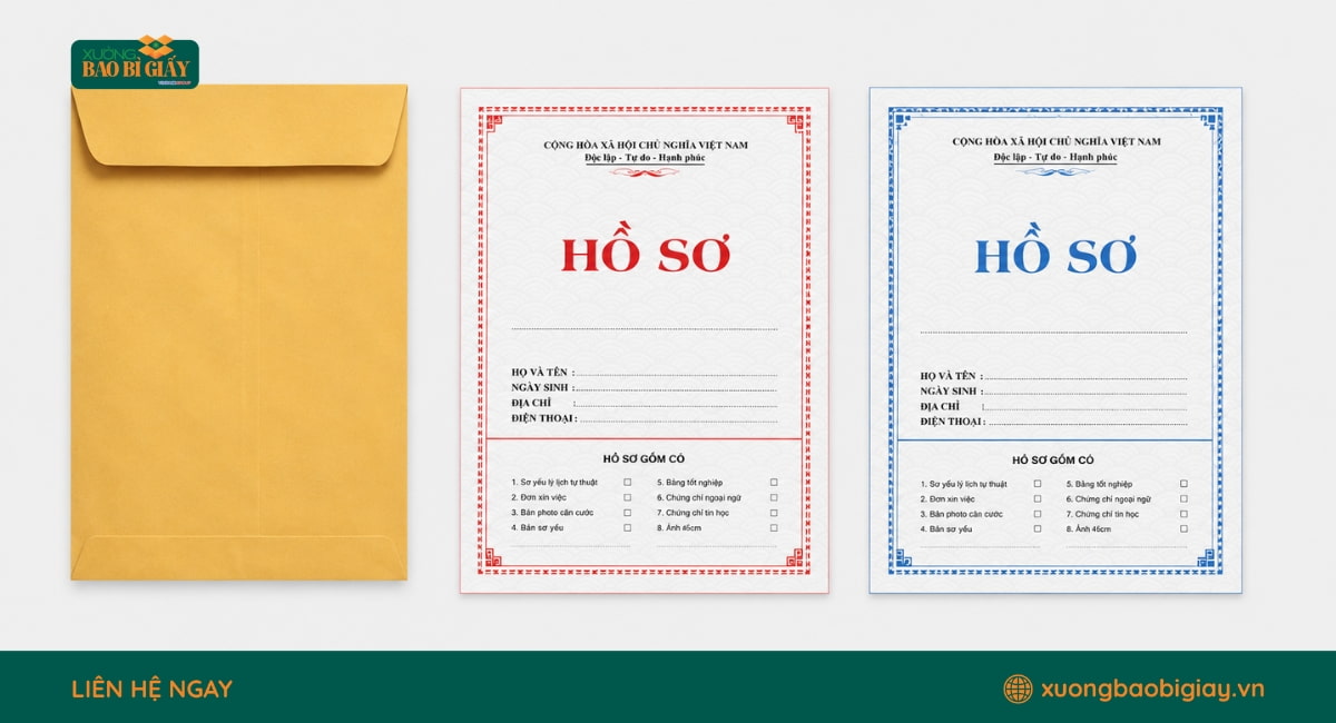 Túi giấy đựng hồ sơ in theo yêu cầu với logo và thông tin doanh nghiệp, góp phần tăng nhận diện thương hiệu.