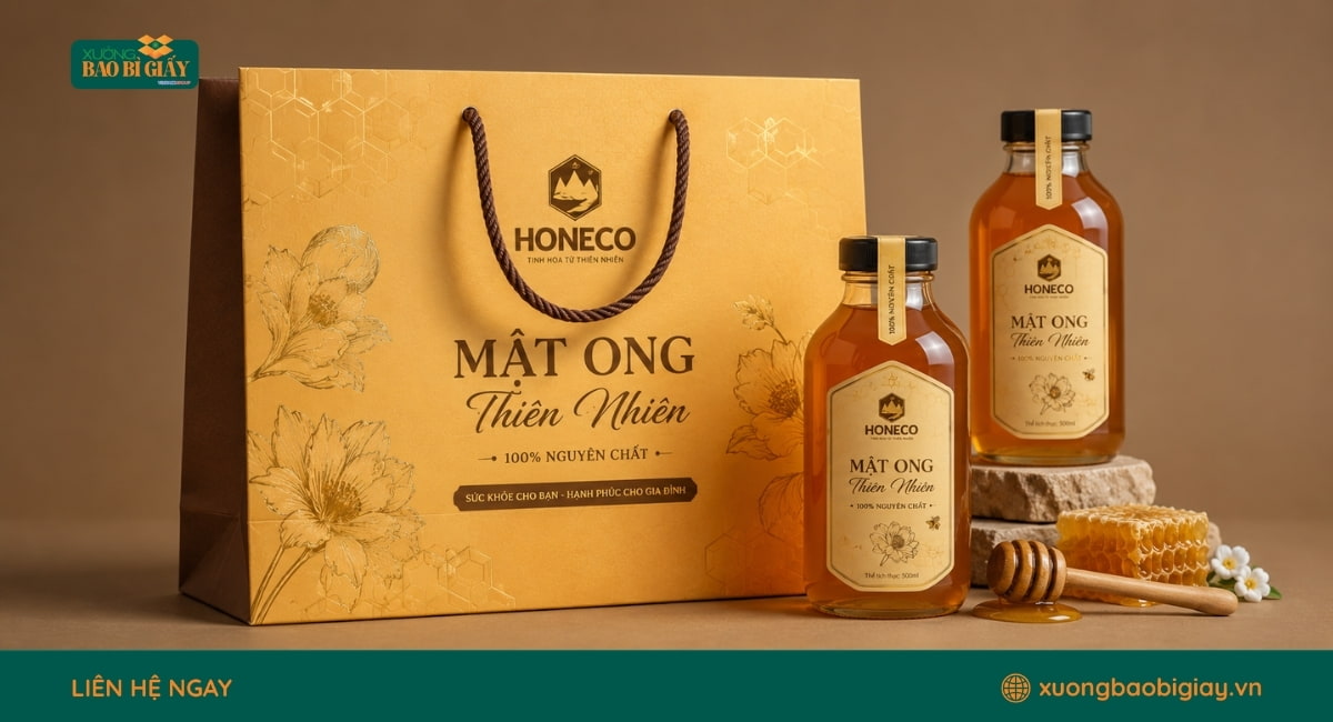 Mẫu túi giấy đựng mật ong đa dạng kiểu dáng, màu sắc và phù hợp nhiều dòng sản phẩm.