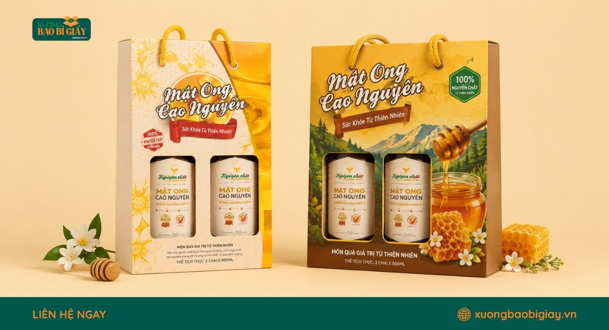 Túi giấy đựng mật ong in logo thương hiệu chuyên nghiệp, tăng nhận diện và tạo ấn tượng với khách hàng.