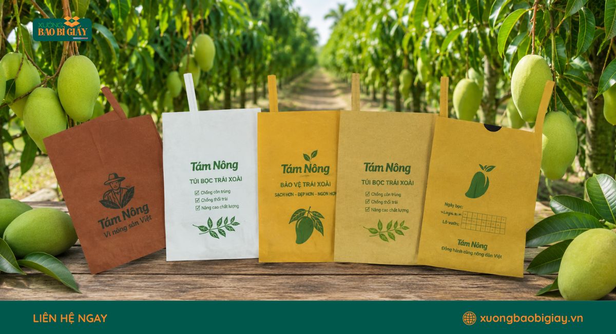 Túi giấy bọc trái cây bằng giấy Kraft có độ bền cao, khả năng chống nắng nhẹ và phù hợp cho nhiều loại trái cây.
