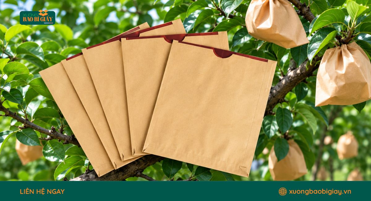 Túi giấy bọc trái cây thiết kế đơn giản, tiện lợi, dễ sử dụng và phù hợp cho các nhà vườn, trang trại quy mô lớn.
