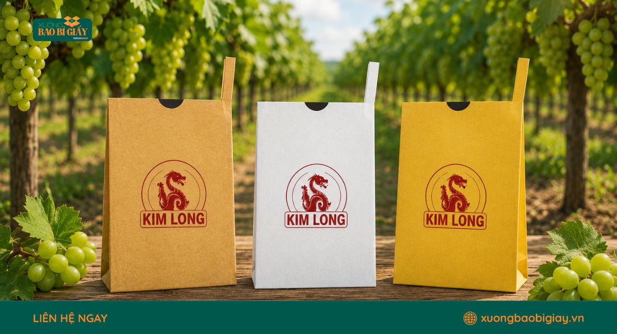 Túi giấy bọc trái cây in logo thương hiệu giúp quảng bá sản phẩm, tăng độ nhận diện và tạo sự chuyên nghiệp.