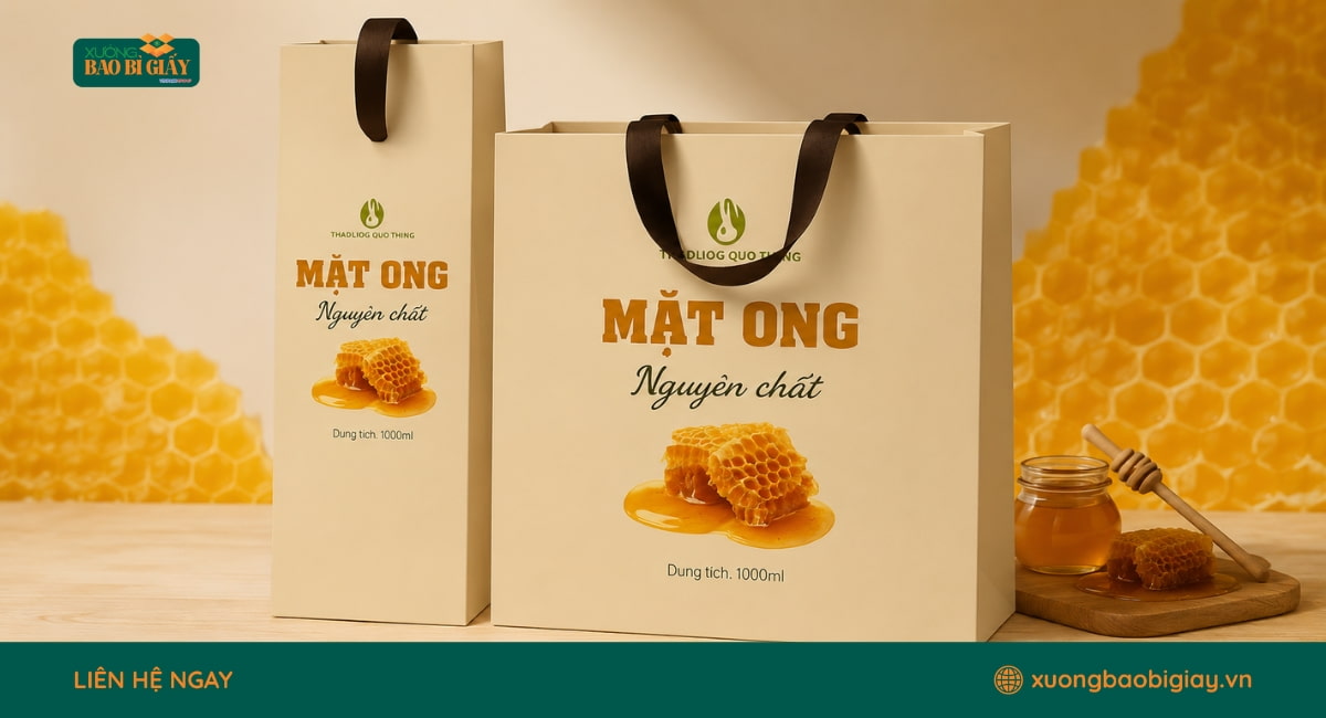 Túi giấy đựng chai mật ong nâng tầm giá trị sản phẩm