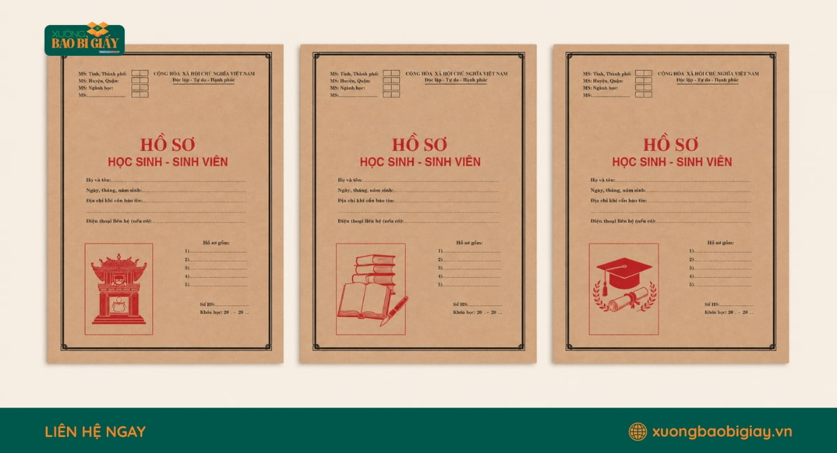 Túi giấy đựng hồ sơ cho trường học giúp lưu trữ tài liệu, hồ sơ tuyển sinh và giấy tờ hành chính ngăn nắp, chuyên nghiệp.