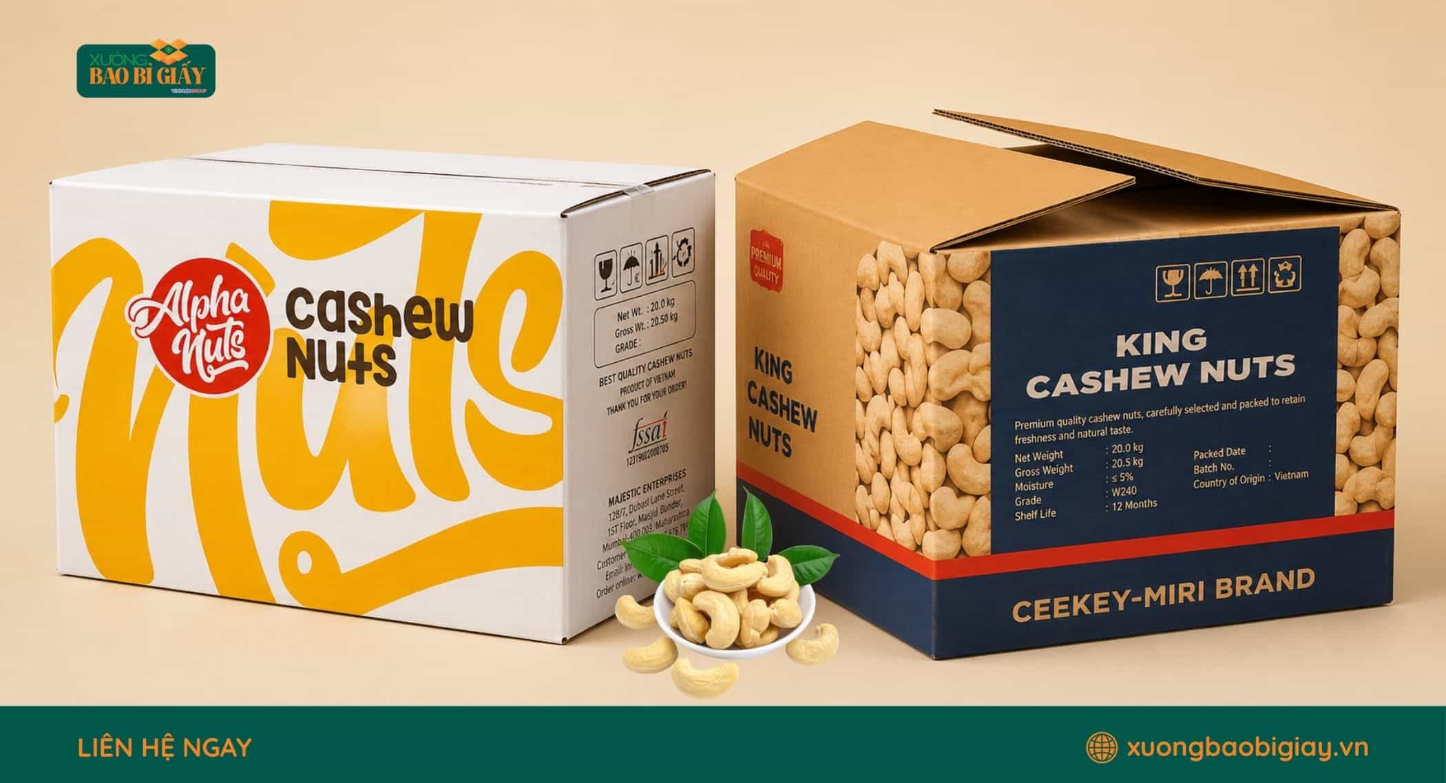 Tiêu chuẩn sản xuất thùng carton đựng hạt điều đảm bảo chất lượng xuất khẩu.