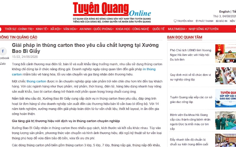 Báo Tuyên Quang nói về Xưởng Bao Bì Giấy