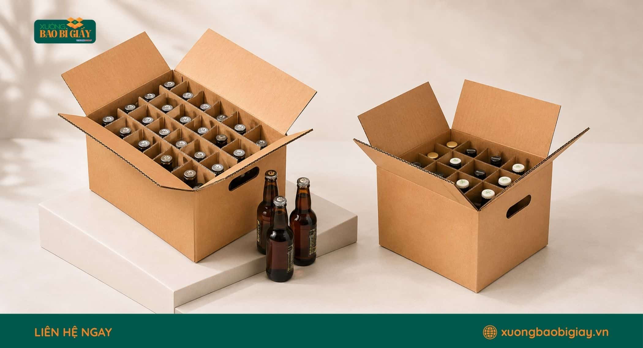 Chất liệu thùng carton đựng bia được lựa chọn theo tải trọng và điều kiện vận chuyển