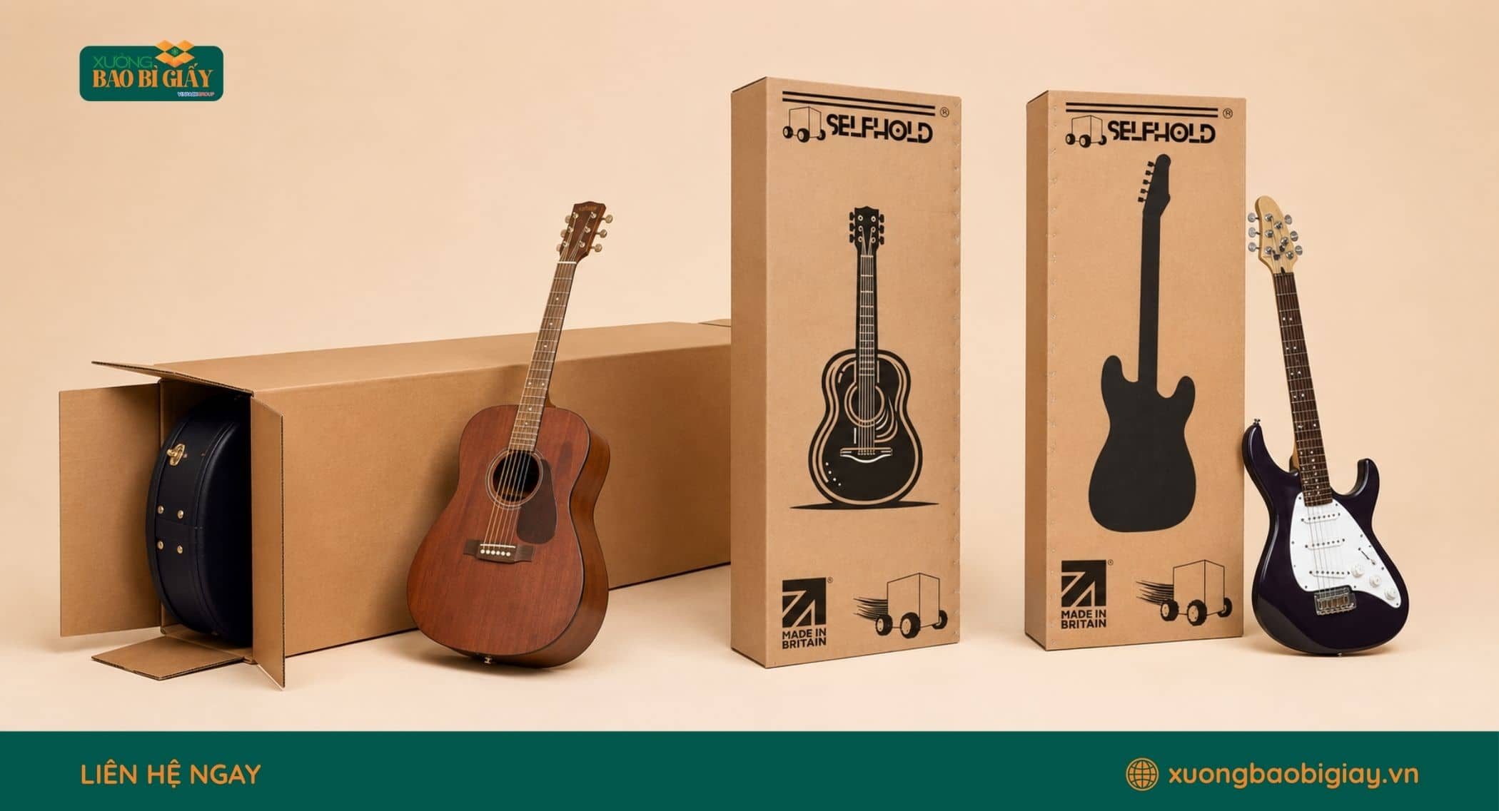 Ứng dụng công nghệ in Flexo và Offset hiện đại khi sản xuất thùng carton đựng đàn guitar
