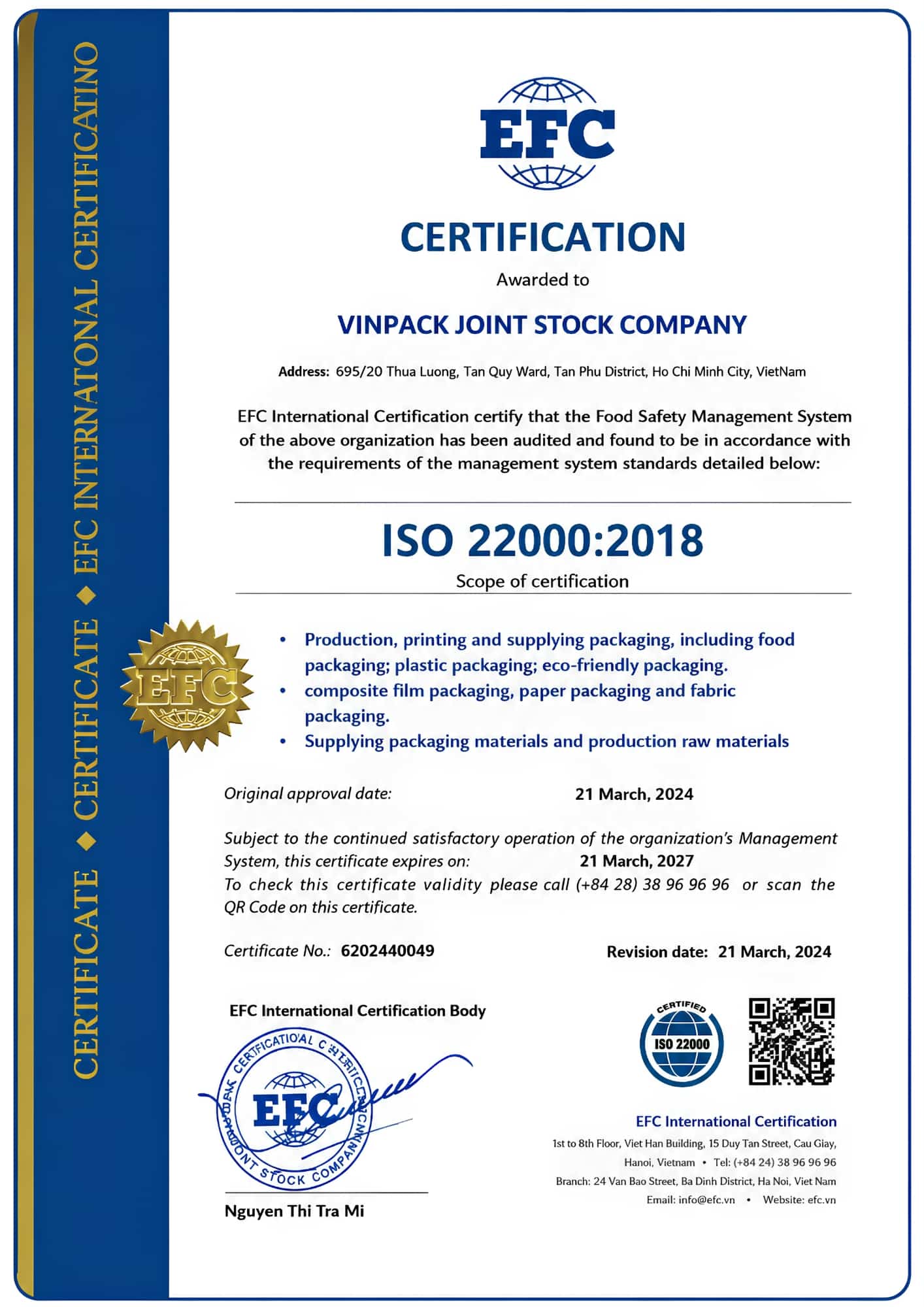 Giấy chứng nhận ISO 22000:2018