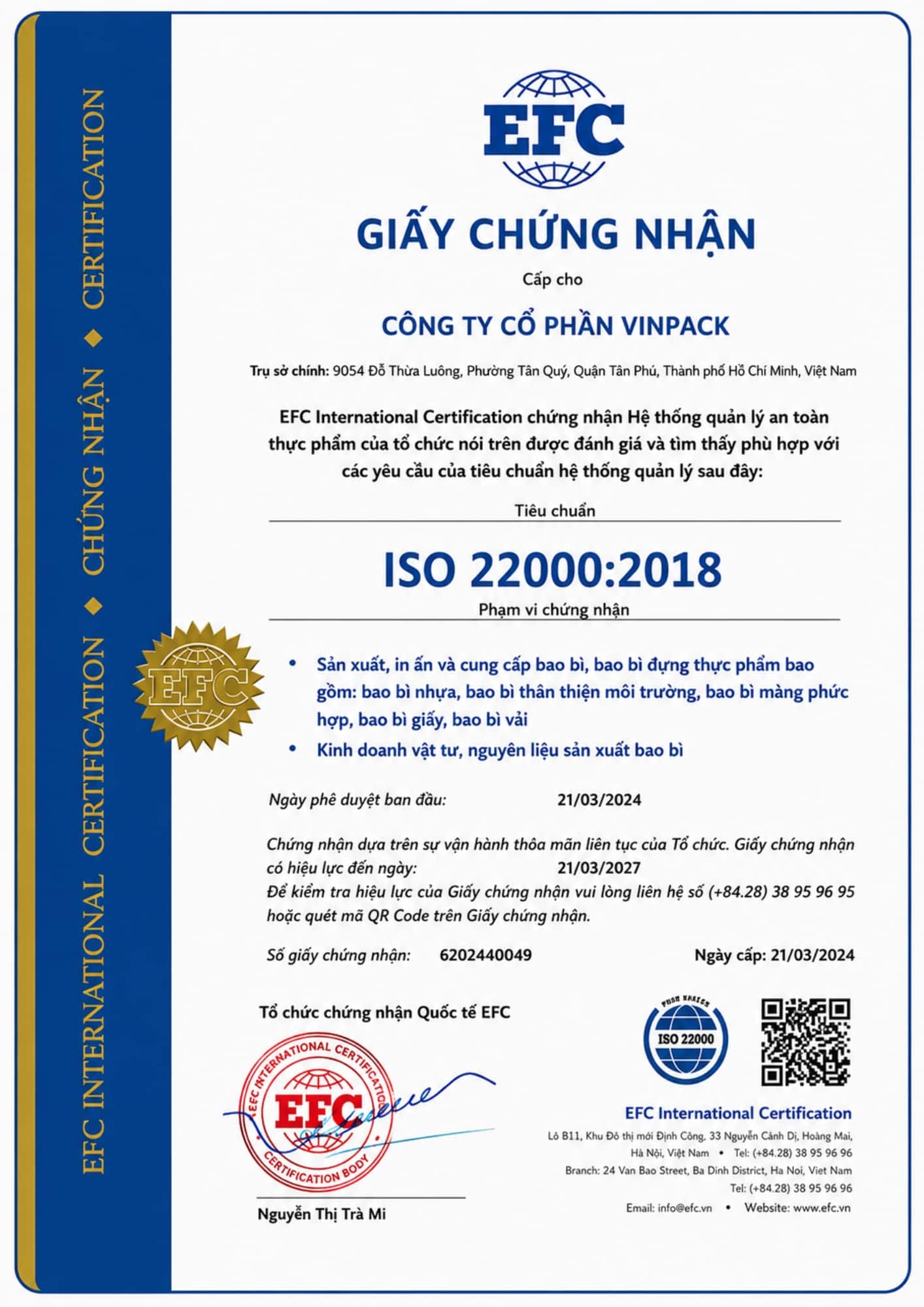 Giấy chứng nhận ISO của Xưởng Bao Bì Giấy