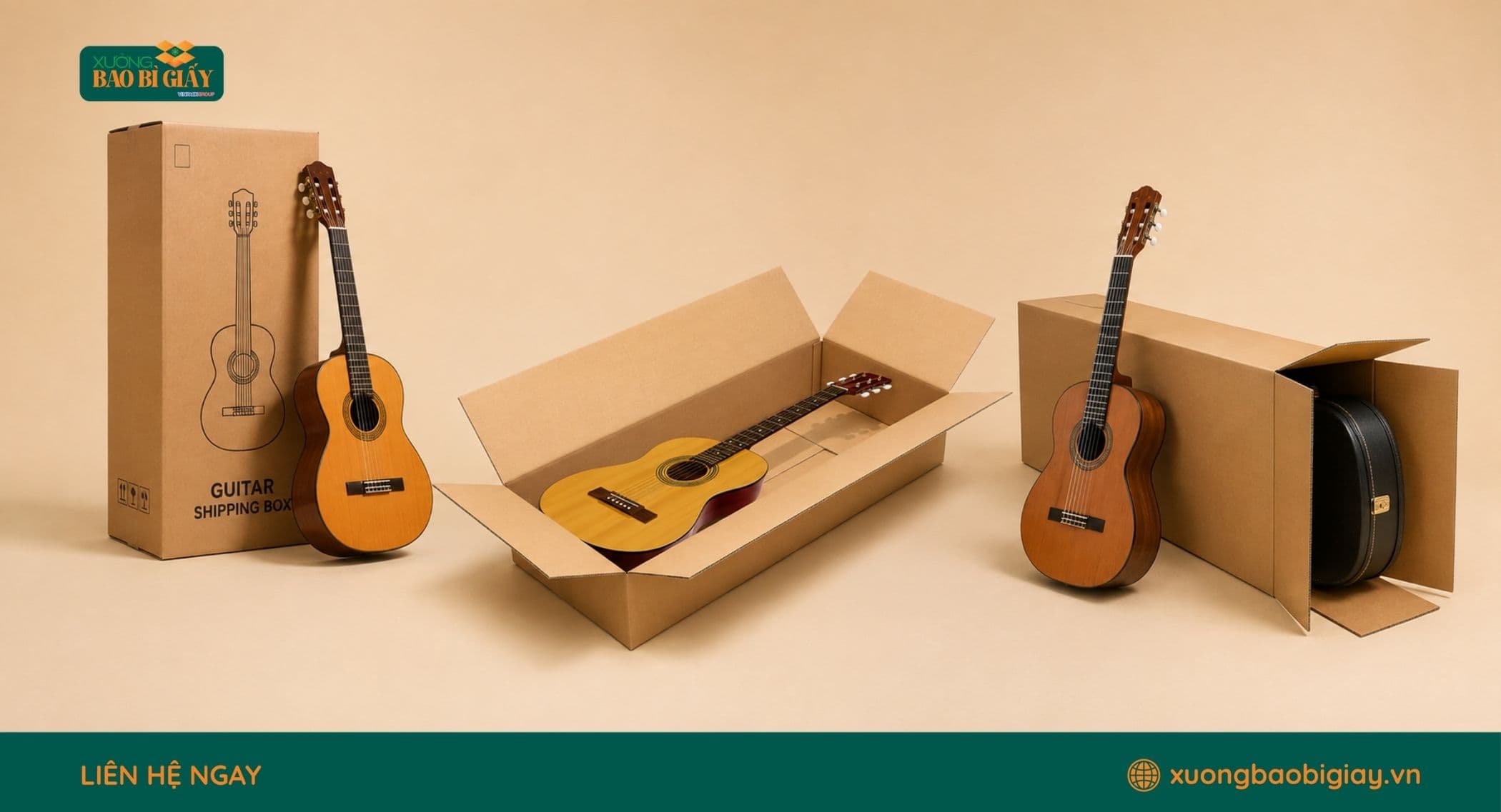 Kích thước thùng carton đựng đàn guitar vừa vặn cho các dáng đàn Acoustic, Classic và Electric.