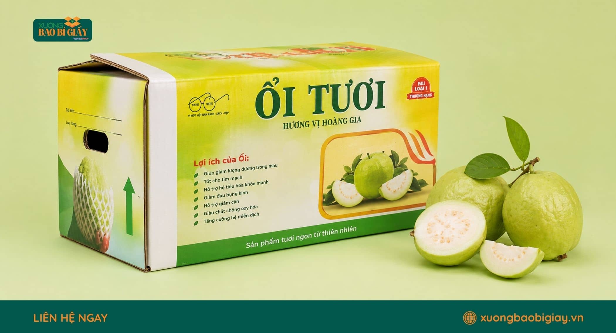 Các thông tin cần in trên thùng đựng ổi để nhận diện sản phẩm và thương hiệu