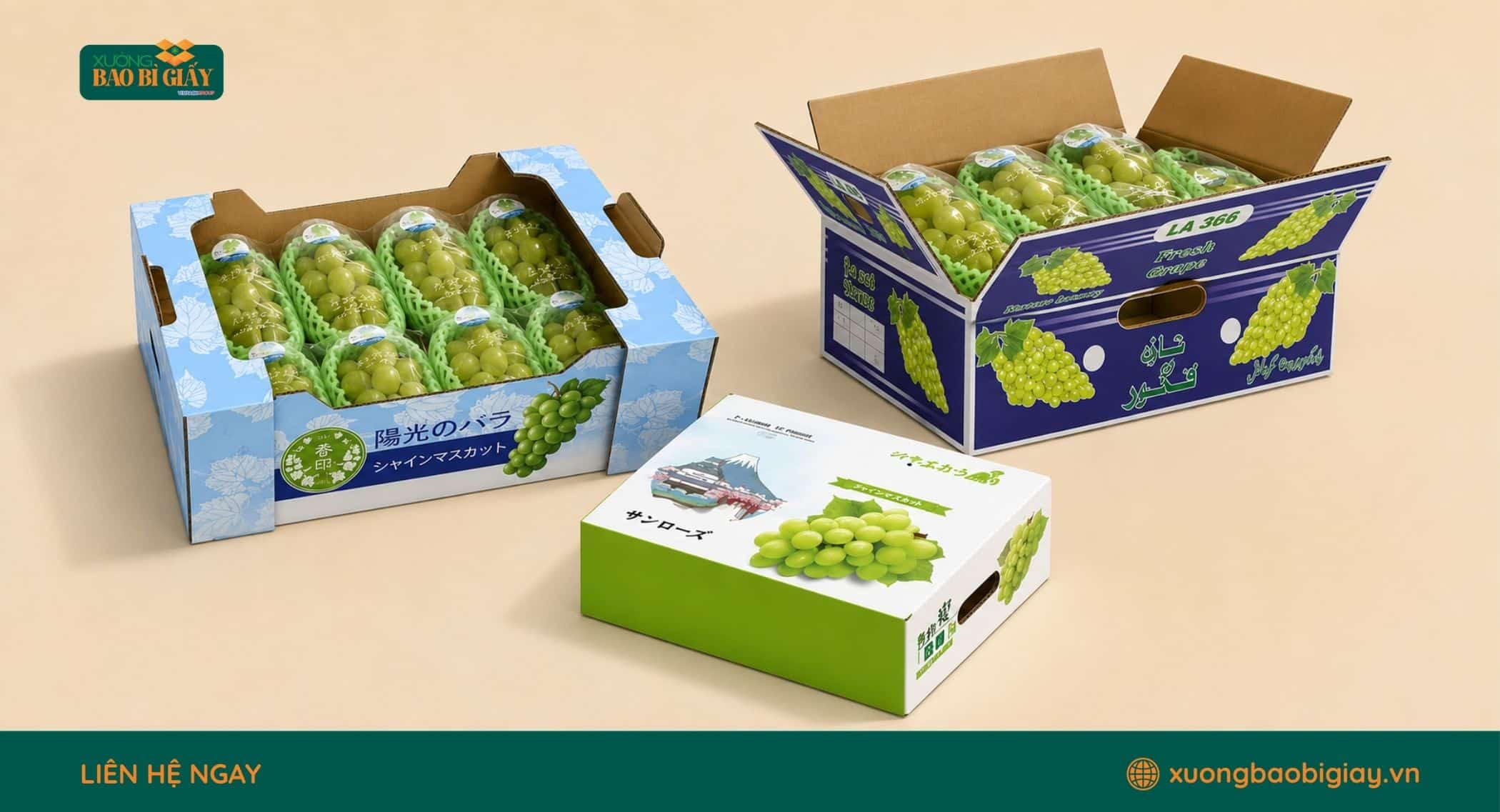 Mẫu thùng carton đóng gói nho cứng cáp, lên phom đẹp và thuận tiện vận chuyển