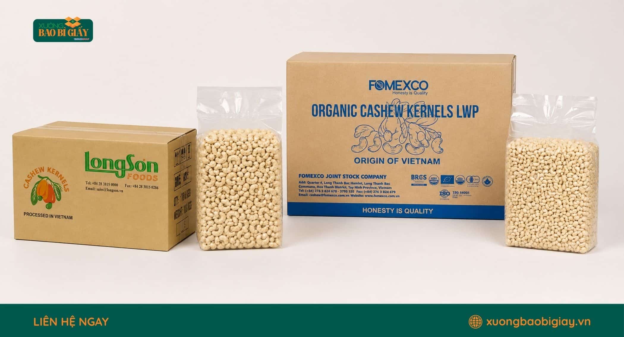 Thùng carton đựng hạt điều chắc chắn hạn chế va đập khi vận chuyển hoặc lưu kho